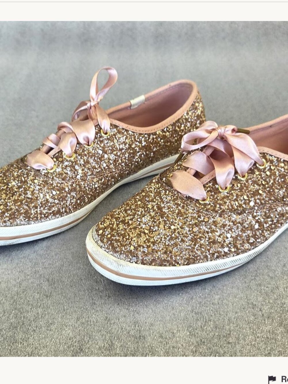 Keds Kate Spade Rose Gold Glitter Sneakers Pink Satin Laces 8.5